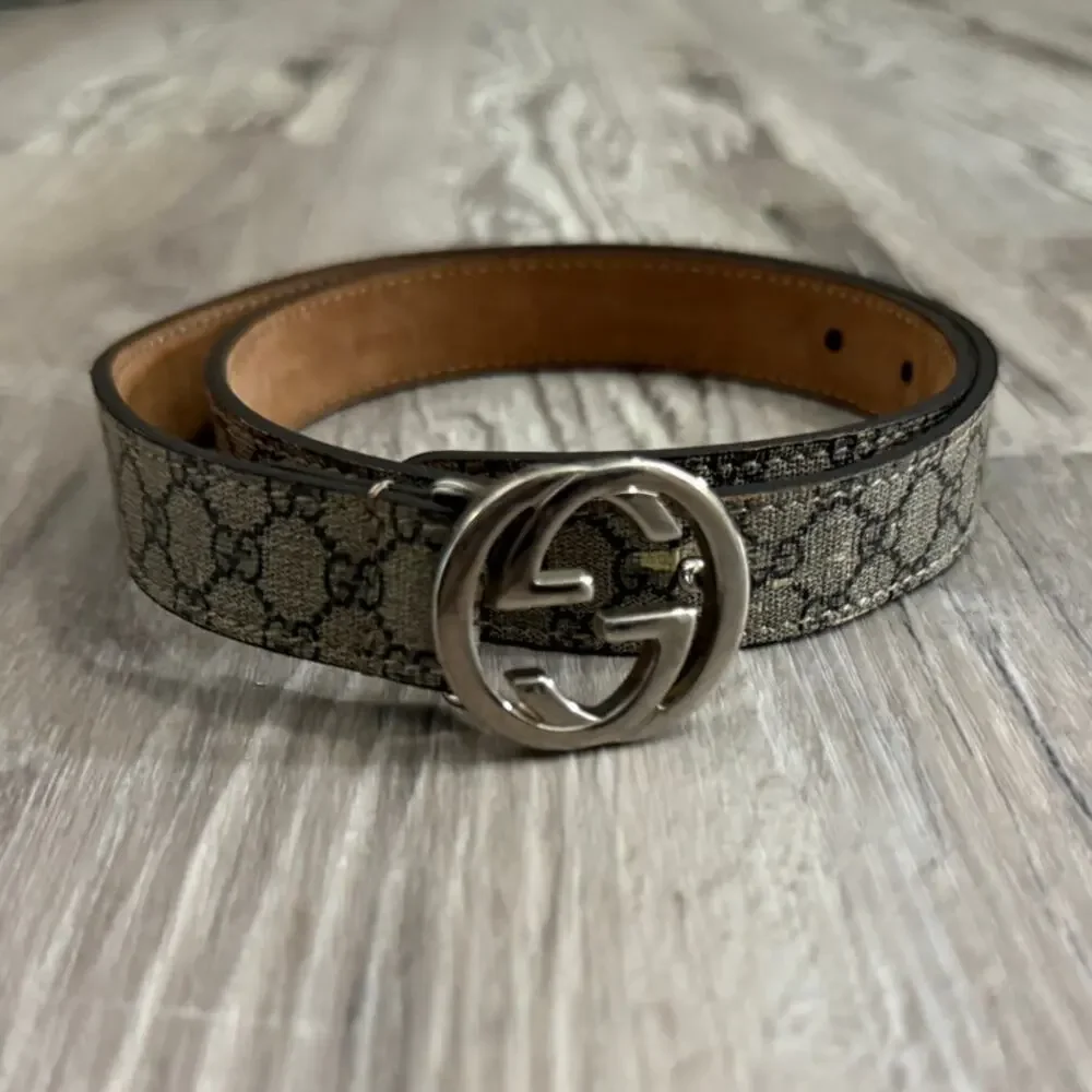 Gucci Brown GG Supreme Canvas Monogram Adjustable Belt Italy Kids Size‎ Large